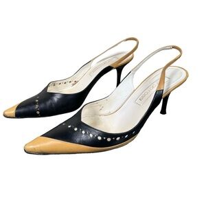SERGIO ROSSI Vintage Two-Toned Leather Pointed Toe Slingback Pumps